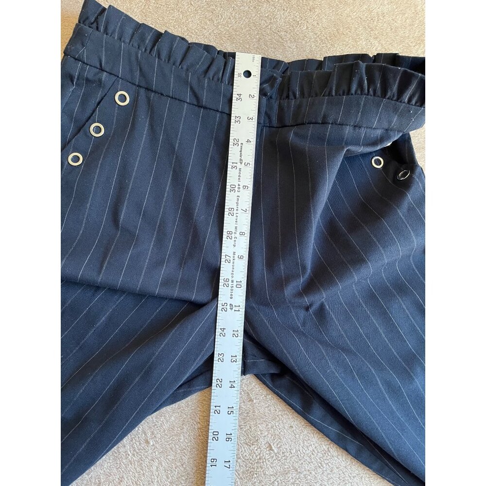 MNG Casual Womens Navy Pinstripe Pants Ruffled Waist Eyelets EUR 40 / USA 8 / M - Picture 15 of 16